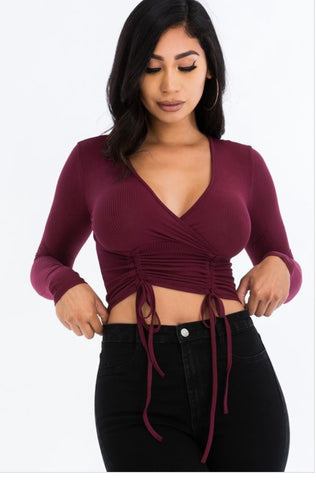 Tia Long Sleeve Top- Burgundy