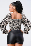 She Got it Animal Print Crop Blouse (Grey)