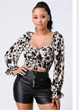 She Got it Animal Print Crop Blouse (Grey)