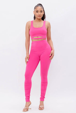 Front Cut Out and Legging set (Pink)