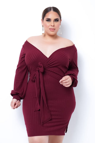 Plus Size Harmony Mini Dress- Burgundy